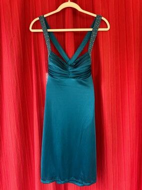 NWT Speechless Teal Sleeveless Midi Dress with Beaded Crossed Straps Size 5 New